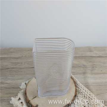 U-shape opening clear ribbed glass vase